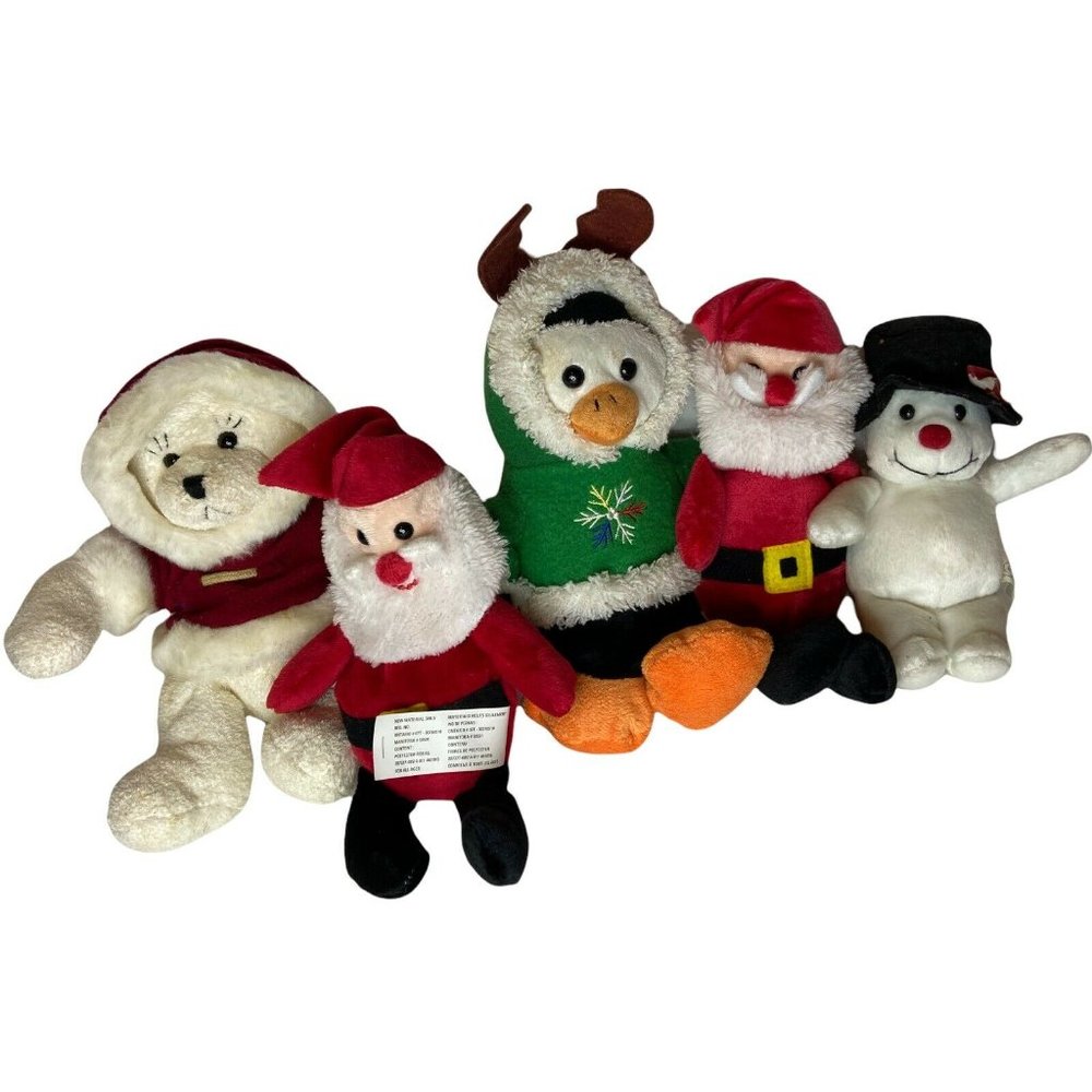 Mixed Lot Of 5 Christmas Plush Santa Snowman Penguin